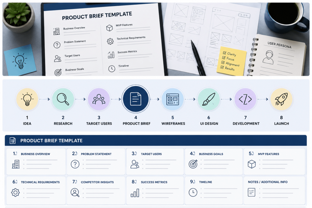 Product brief template for digital product design and product development planning